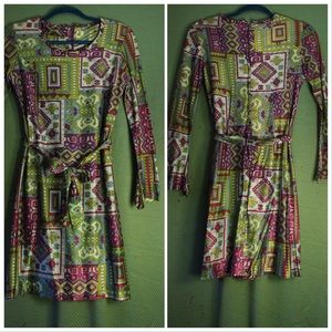 Vintage 1960s Green Blue Purple Printed Mini dress